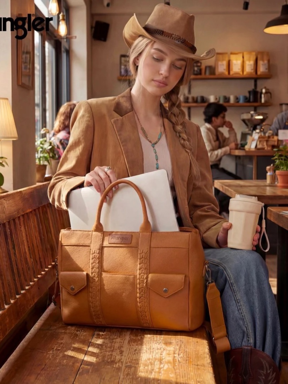 Wrangler Whipstitch Work Tote Bag/Crossbody Brown